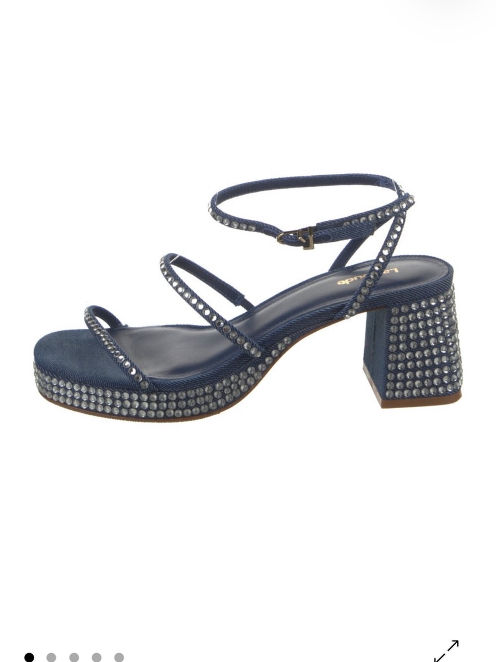 Larroude Women’s Navy Crystal Embellished Strappy Block Heel Sandal